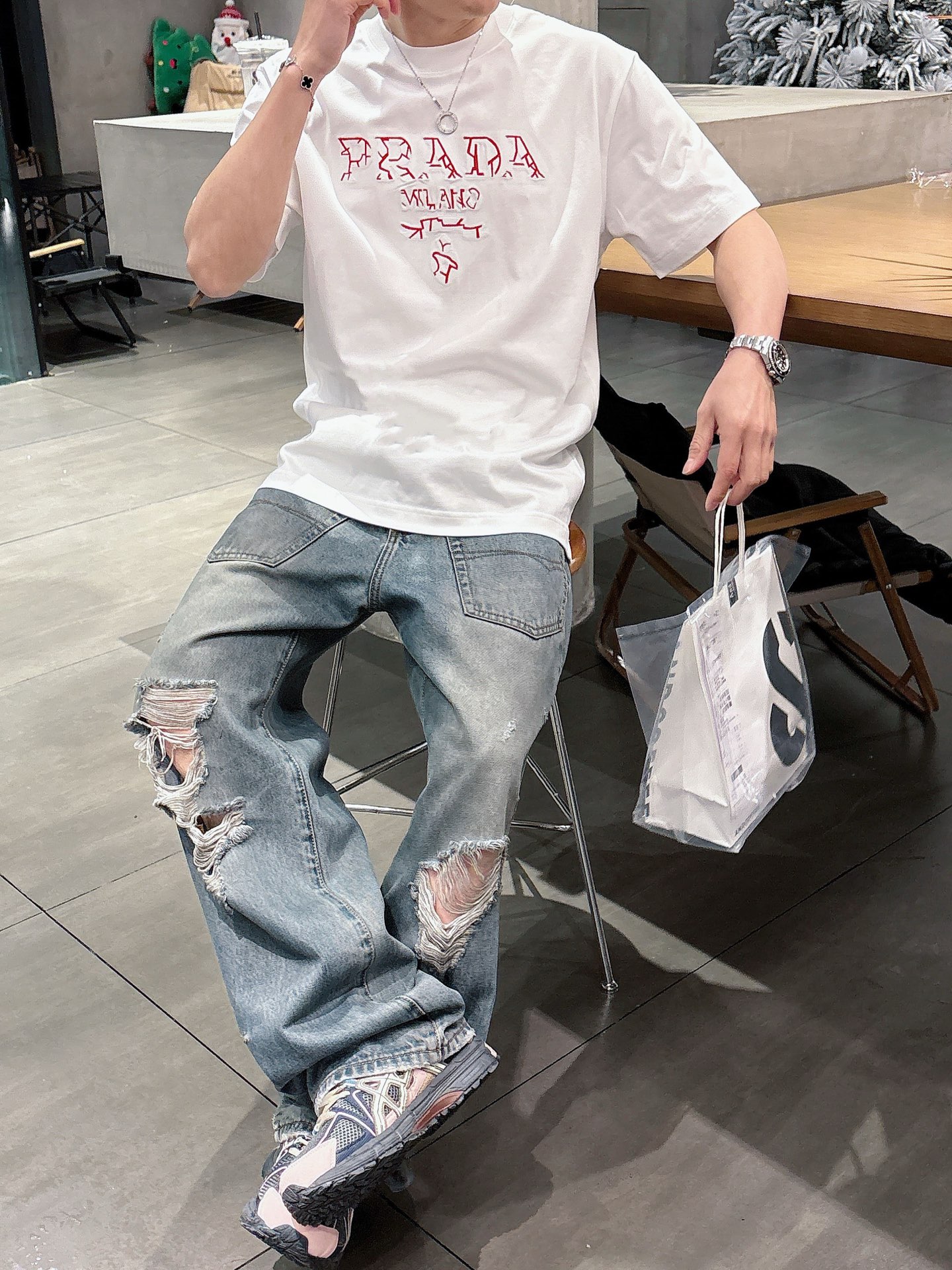 プラダ t シャツ メルカリコピー シンプル 純綿 トップス 短袖 プリント 個性的な ホワイト_8