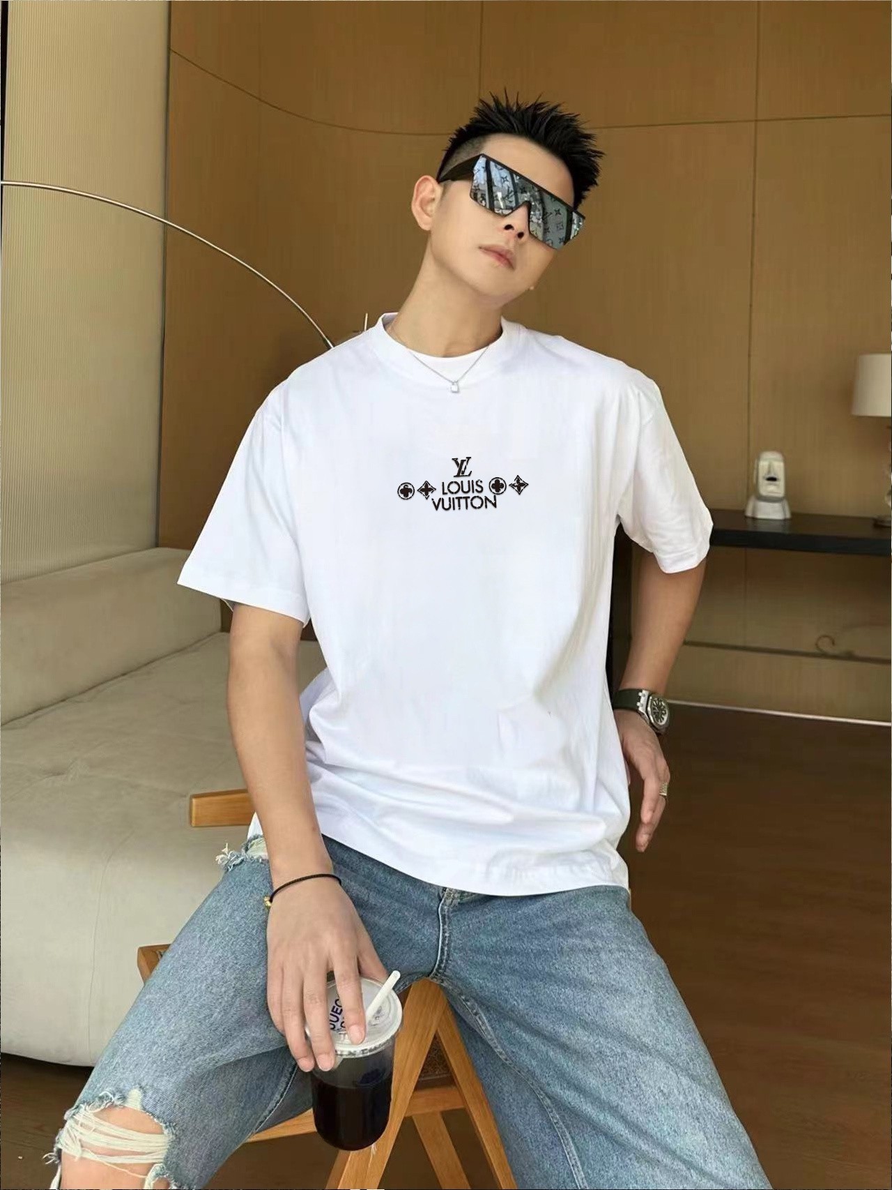 メンズ ルイヴィトンtシャツスーパーコピー 純綿 トップス 半袖 プリント ホワイト_5