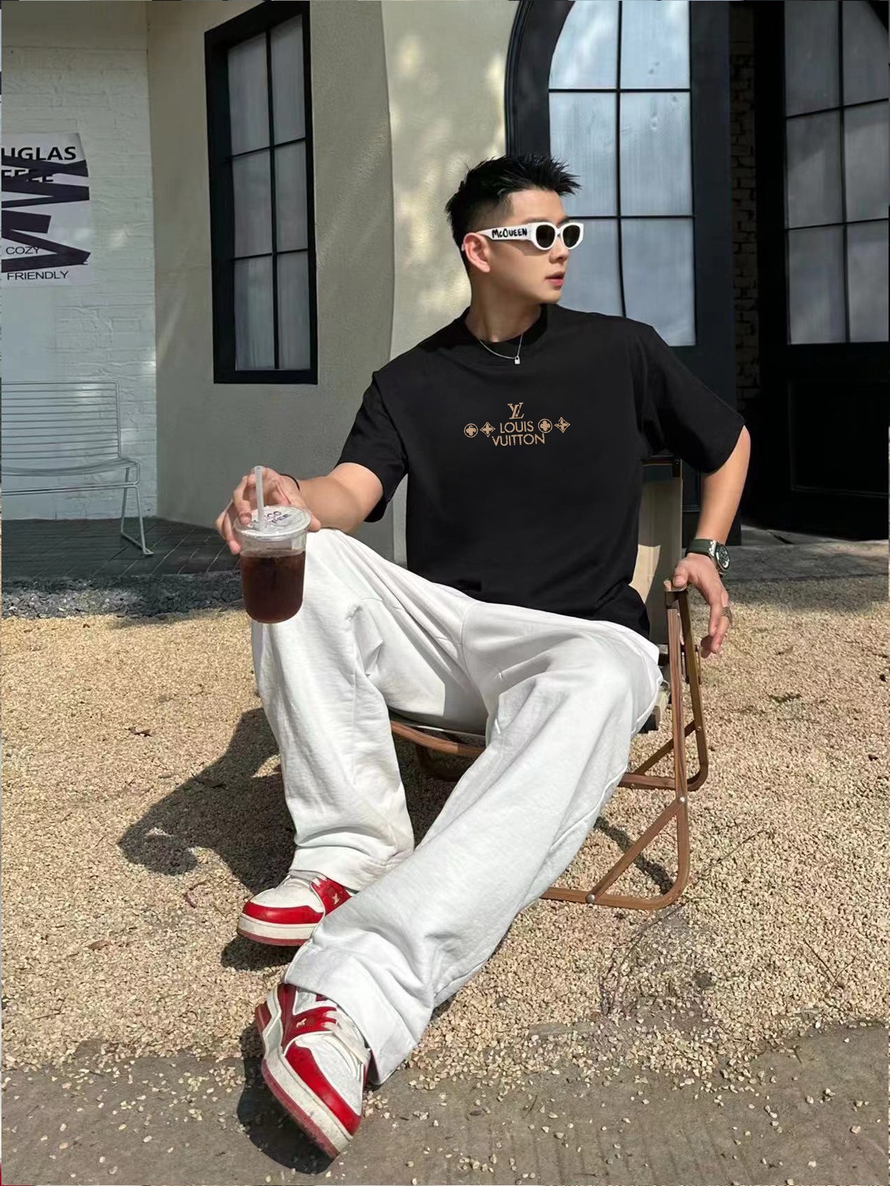 レディース ルイヴィトンtシャツ偽物 シンプル 純綿 トップス 半袖 プリント ブラック_5