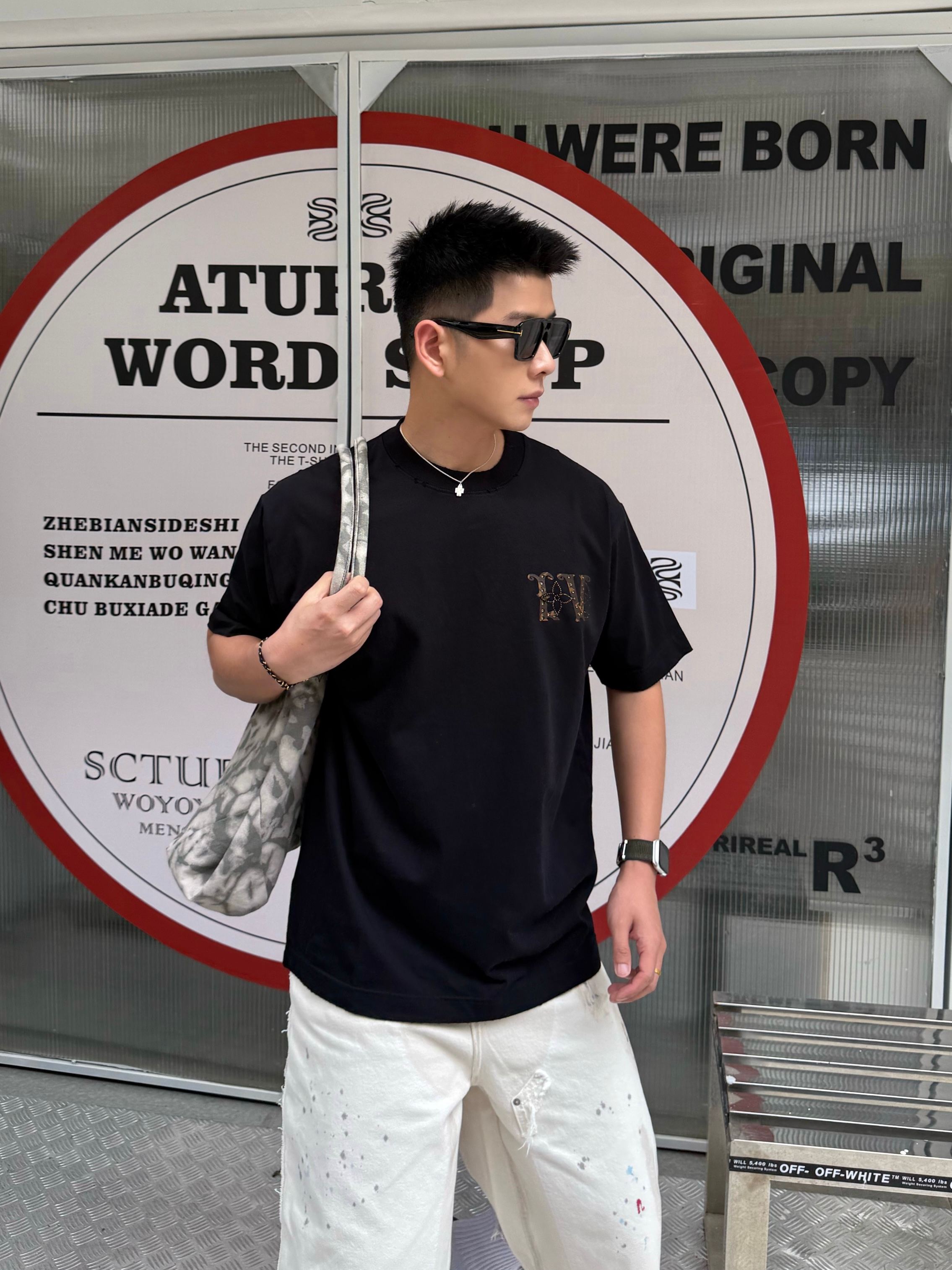 メルカリ ルイヴィトンtシャツ激安通販 シンプル 純綿 トップス 半袖 プリント ブラック_1