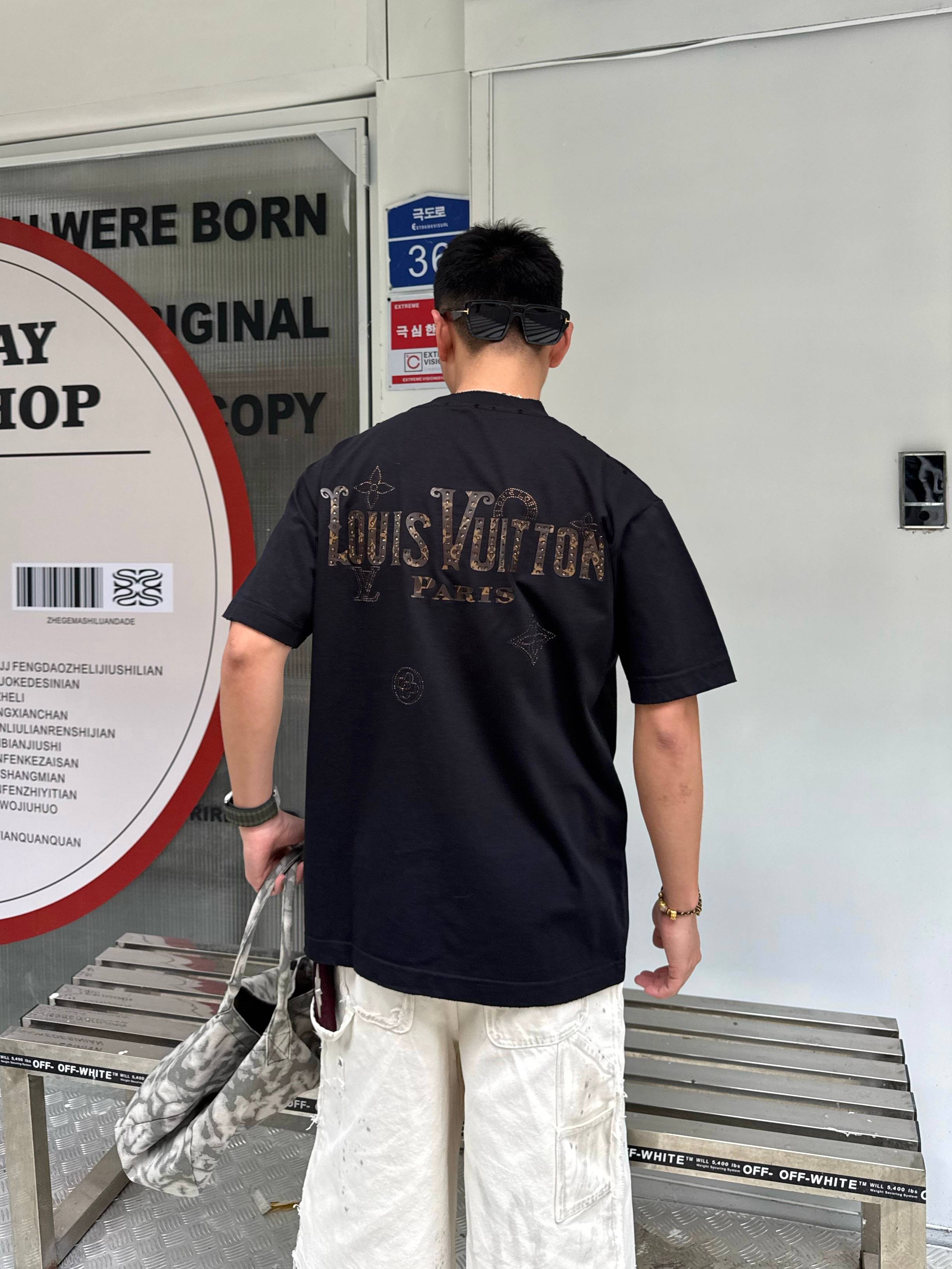 メルカリ ルイヴィトンtシャツ激安通販 シンプル 純綿 トップス 半袖 プリント ブラック_5