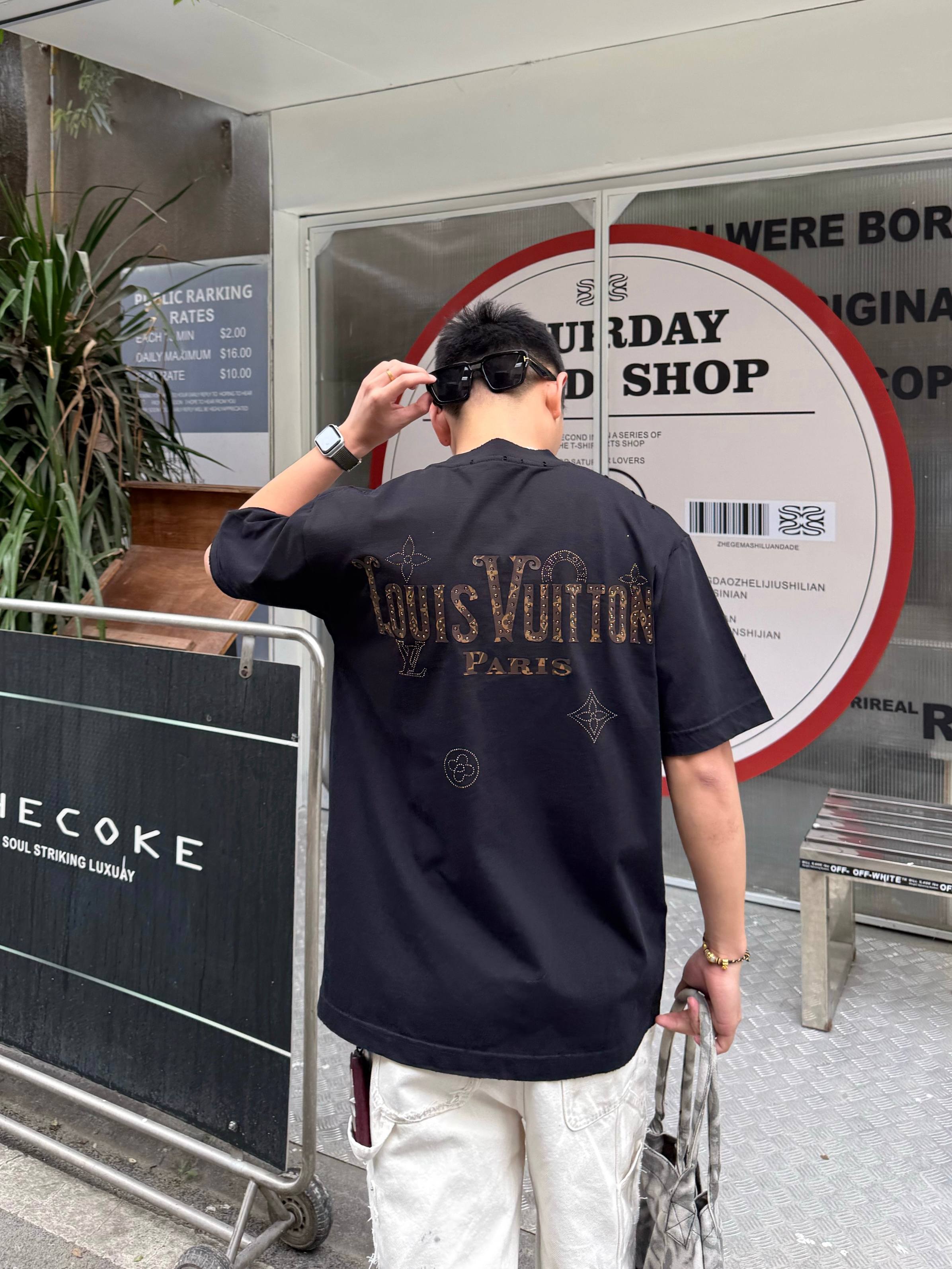 メルカリ ルイヴィトンtシャツ激安通販 シンプル 純綿 トップス 半袖 プリント ブラック_6