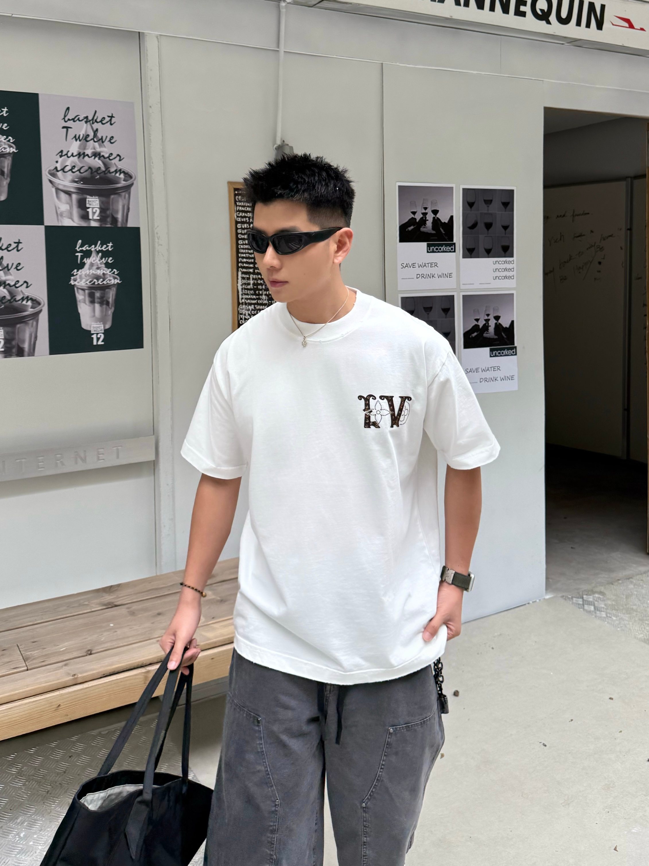 ルイヴィトンtシャツレディースコピー シンプル 柔軟 純綿 トップス 半袖 プリント ホワイト_1