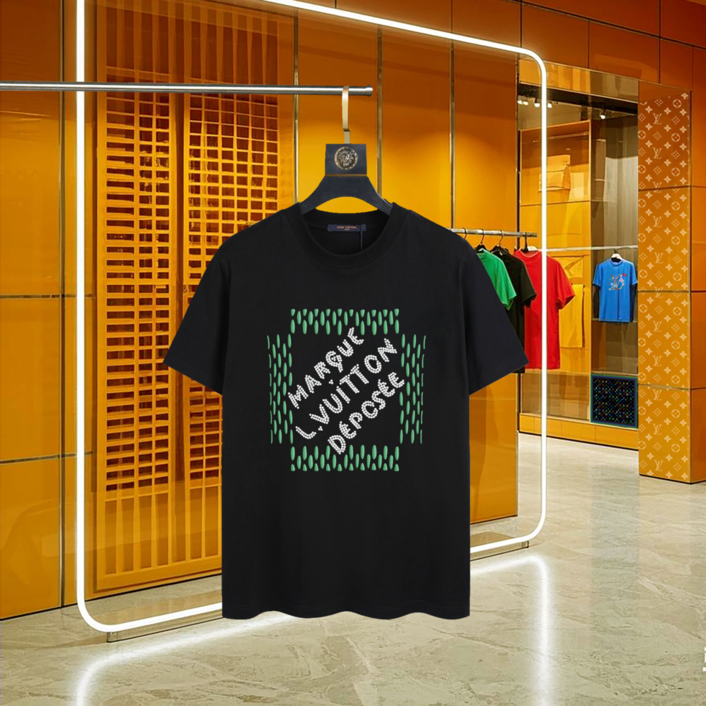 LV ヴィトン ミッキー tシャツコピー 柔らかい 純綿 半袖トップス ゆったり 男女兼用 ブラック_1