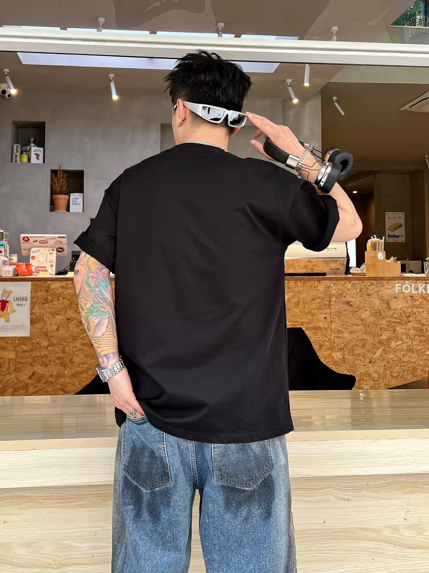 高品質 tシャツ ルイヴィトンコピー プリント シンプル 綿100％ 半袖トップス ゆったり ブラック_2
