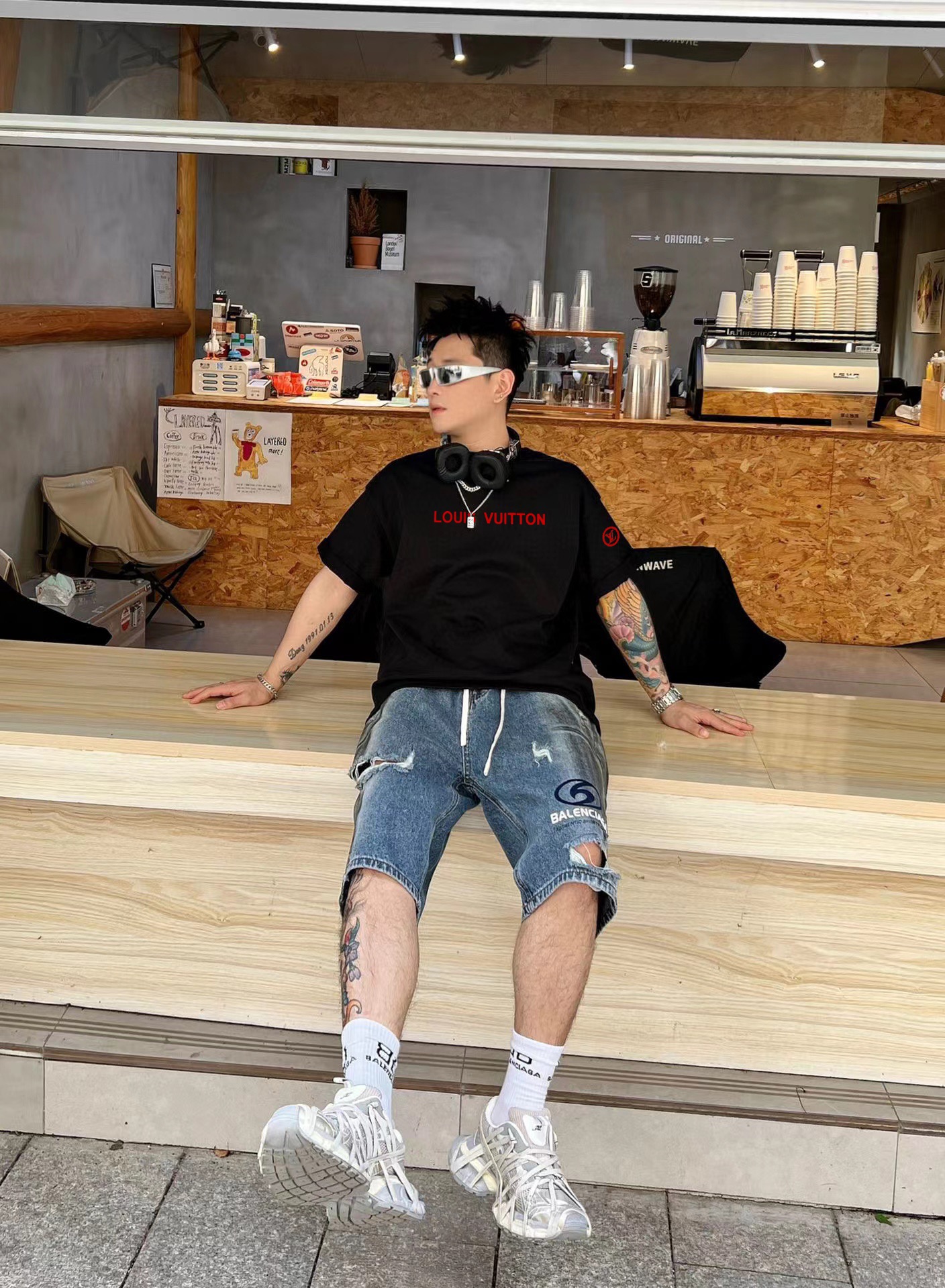 高品質 tシャツ ルイヴィトンコピー プリント シンプル 綿100％ 半袖トップス ゆったり ブラック_6