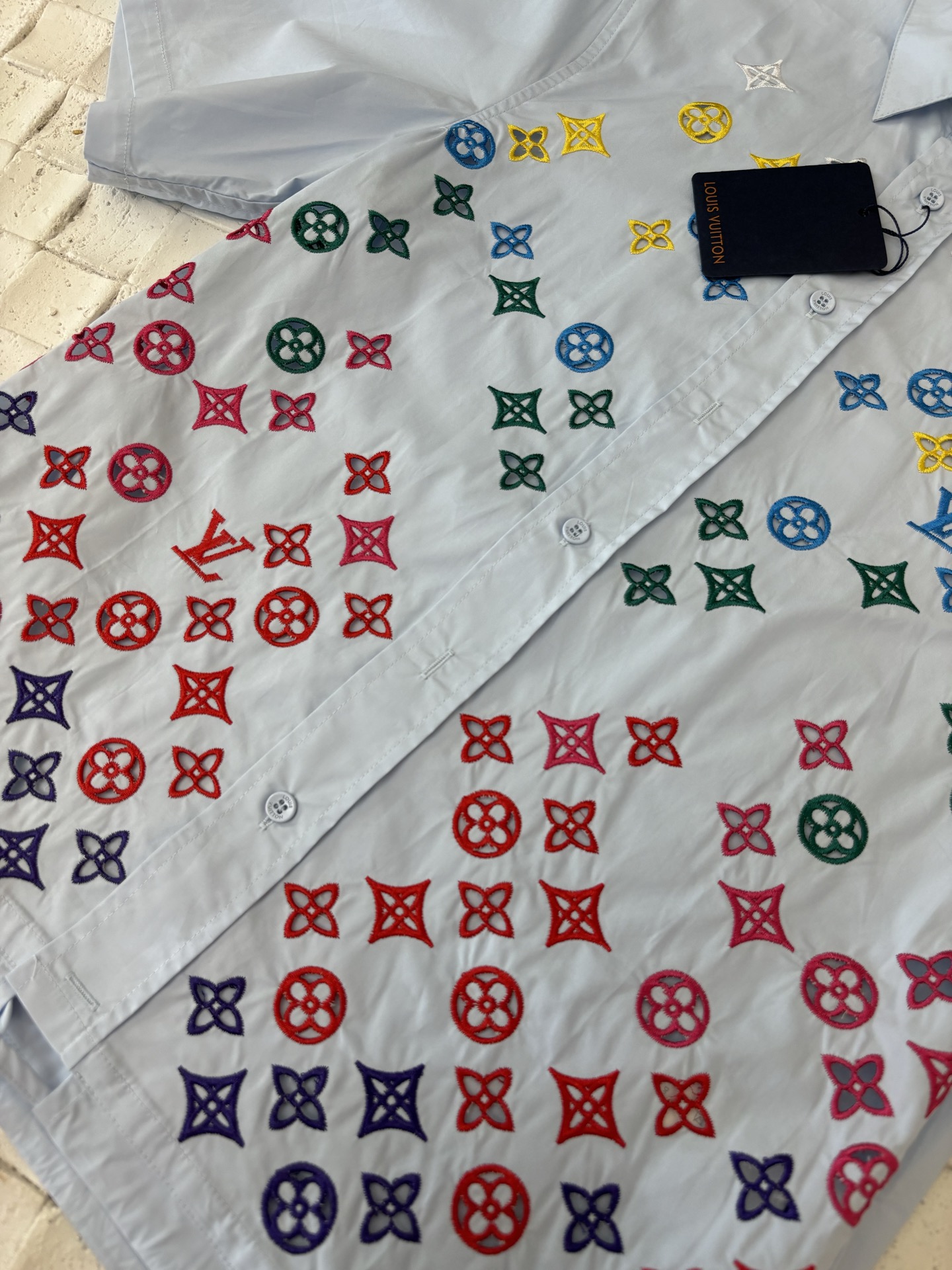 ルイヴィトンシャツＮ級品 プリント シンプル 綿 刺繍 短袖トップス ゆったり ブルー_5