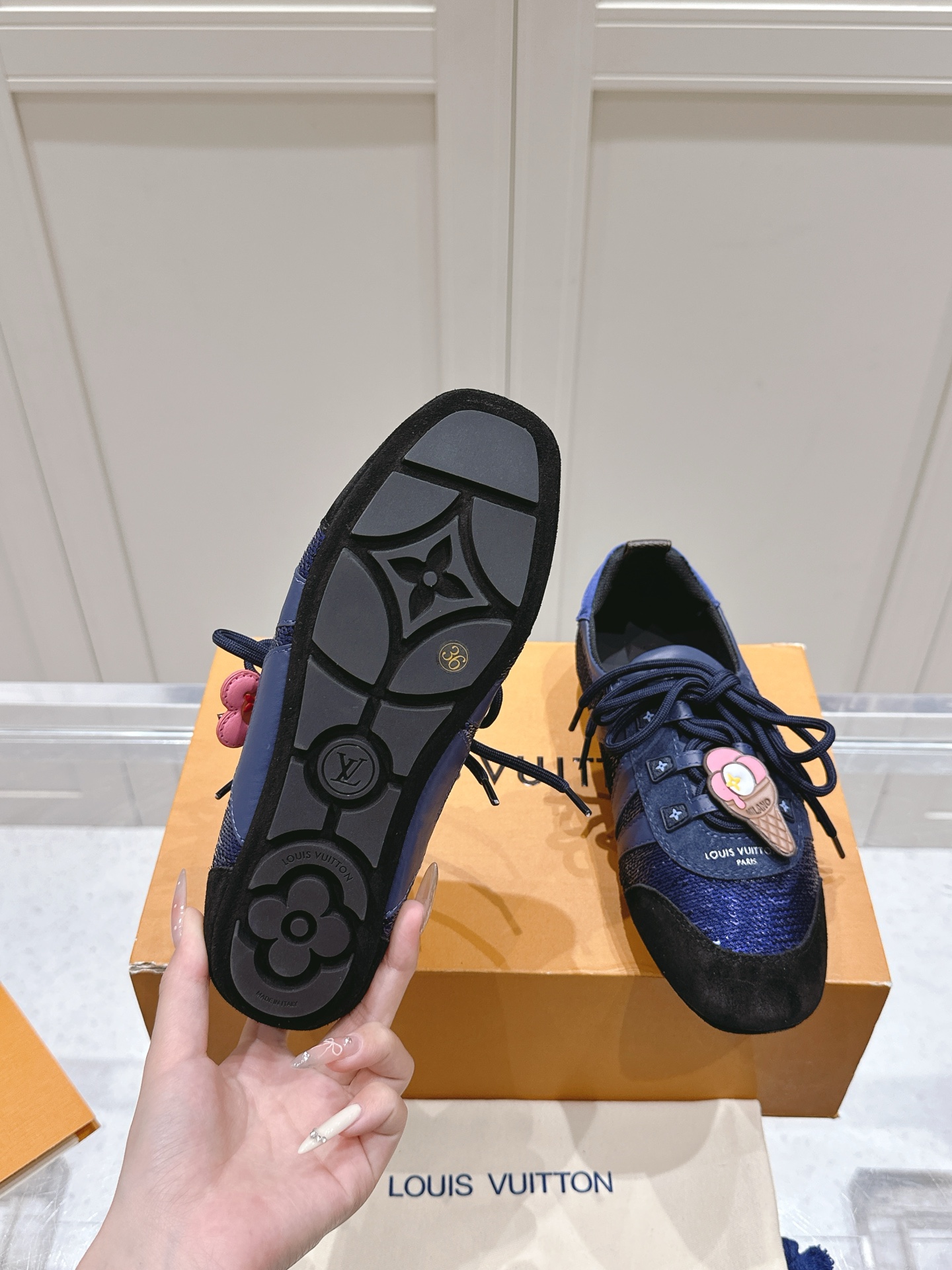バレエ風 ルイヴィトン スニーカー 8コピー カップルシューズ Sneakerina 優雅 男女兼用 ブルー_9