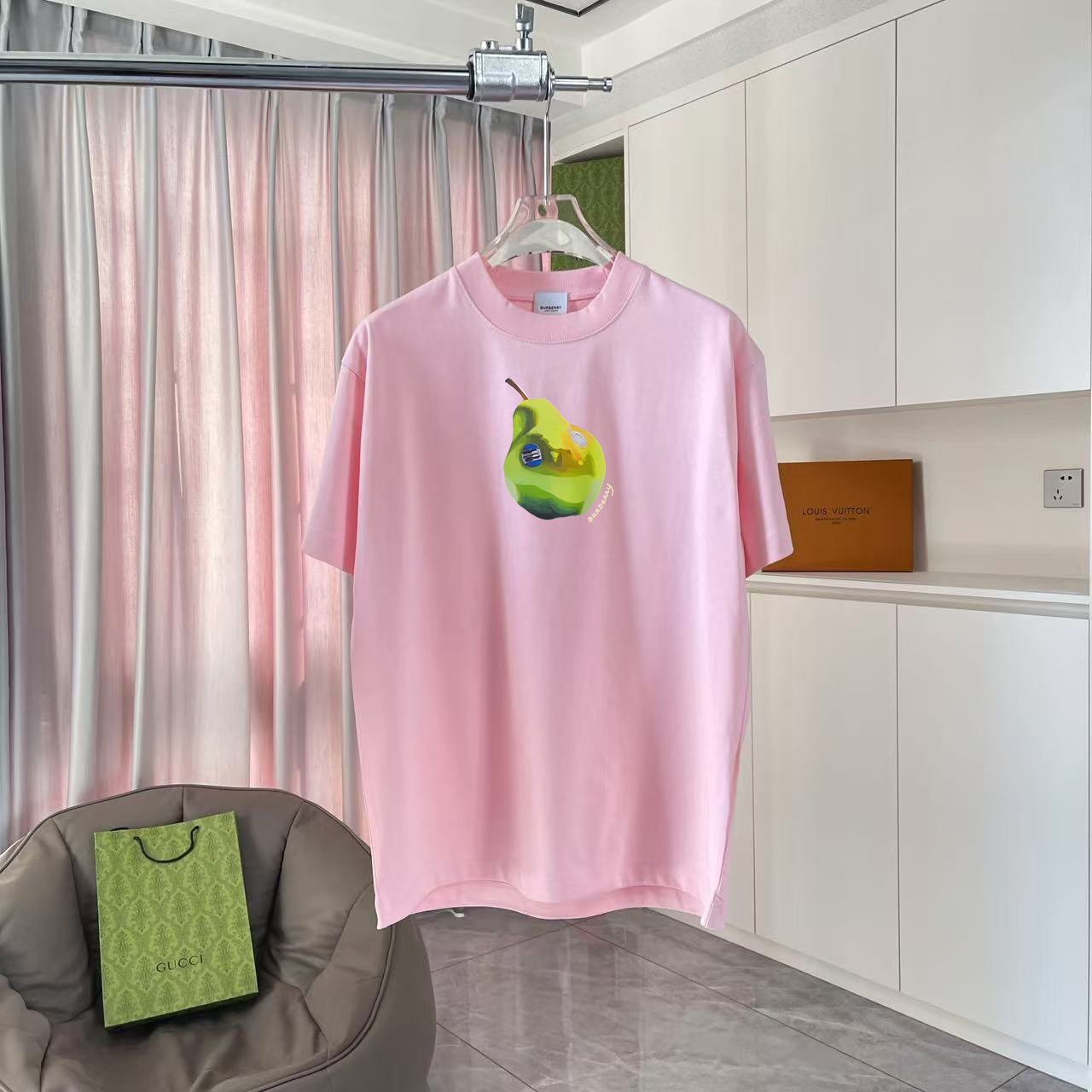 burberry t シャツ キッズ偽物 個性プリント 純綿 トップス ゆったり 男女兼用 ピンク_1