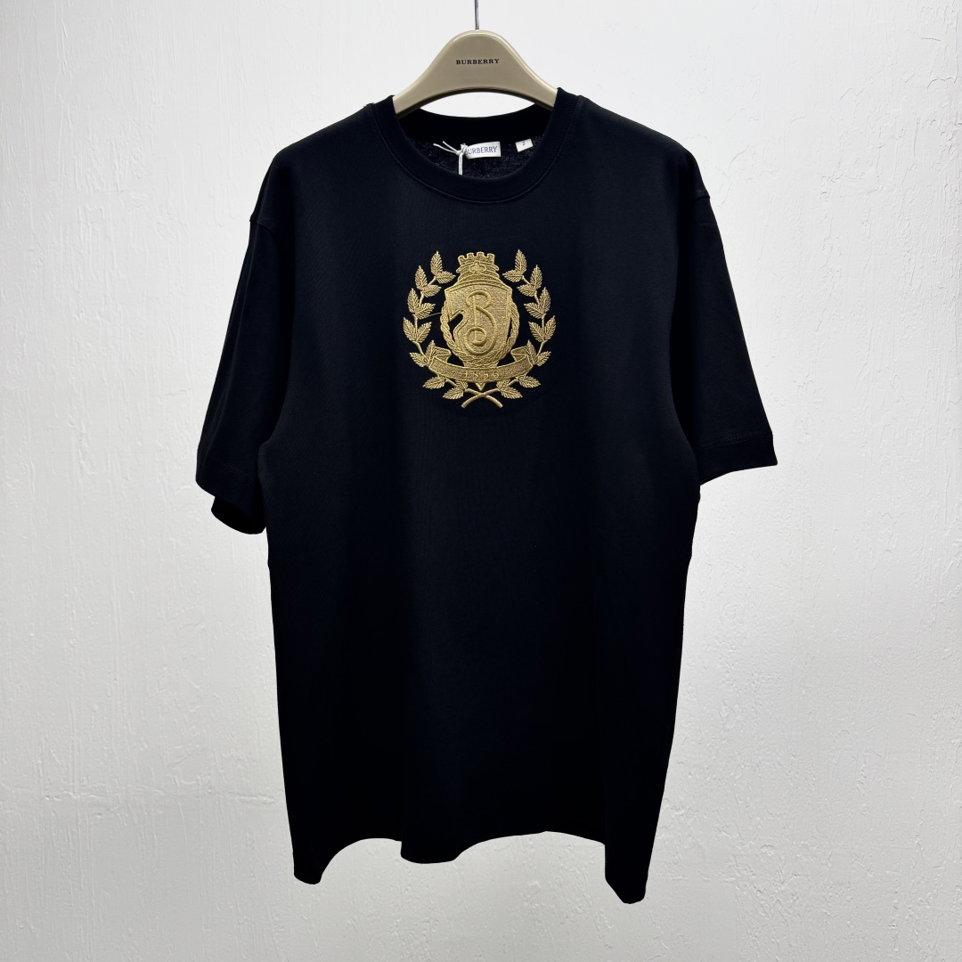 お洒落 シュプリーム バーバリー t シャツ偽物 刺繍 100％綿 トップス ゆったり 高品質 ブラック_1