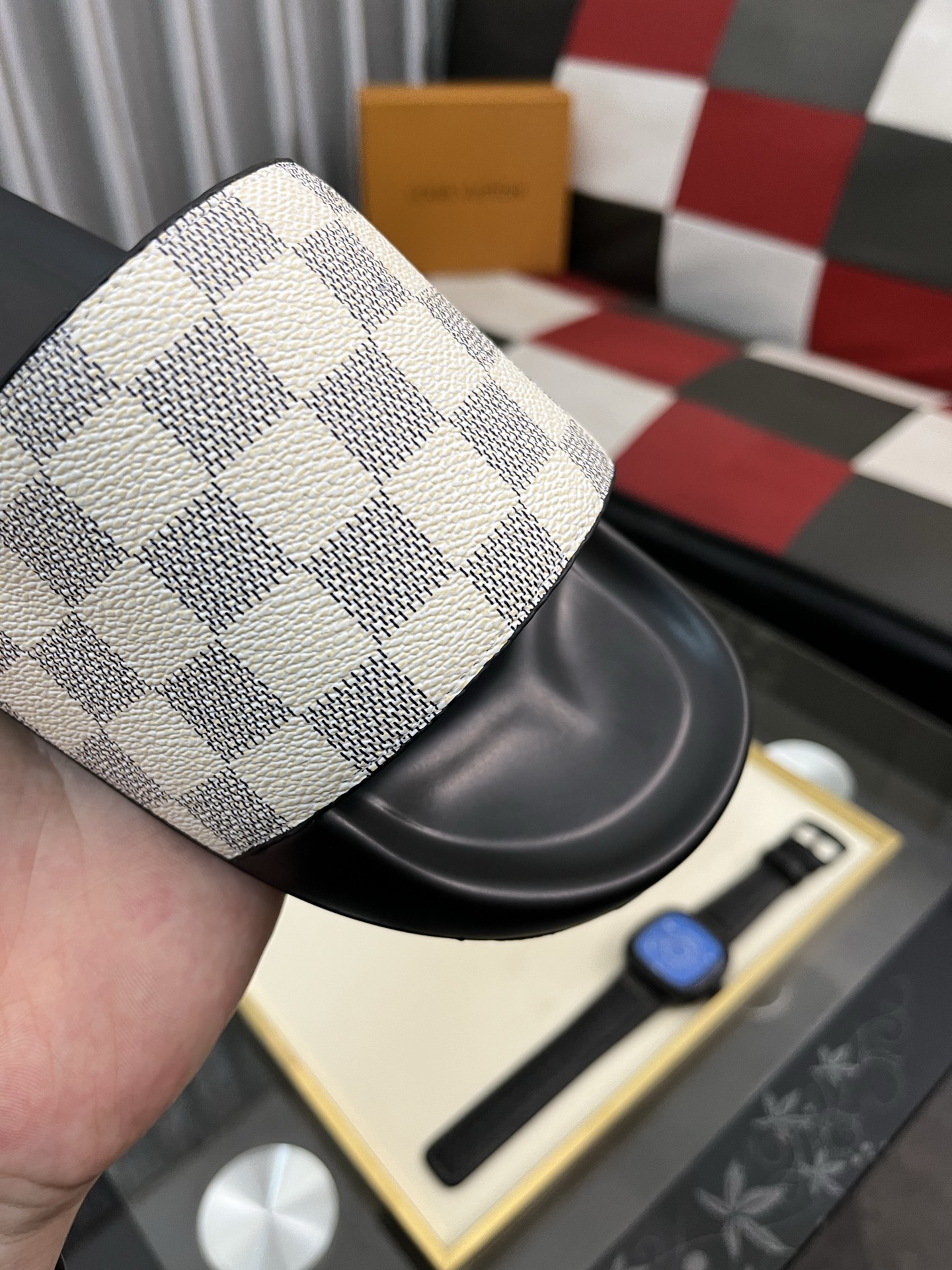 LV サンダルヒールコピー スリッパ  カジュアル 室内 格子模様 メンズ グレー_5