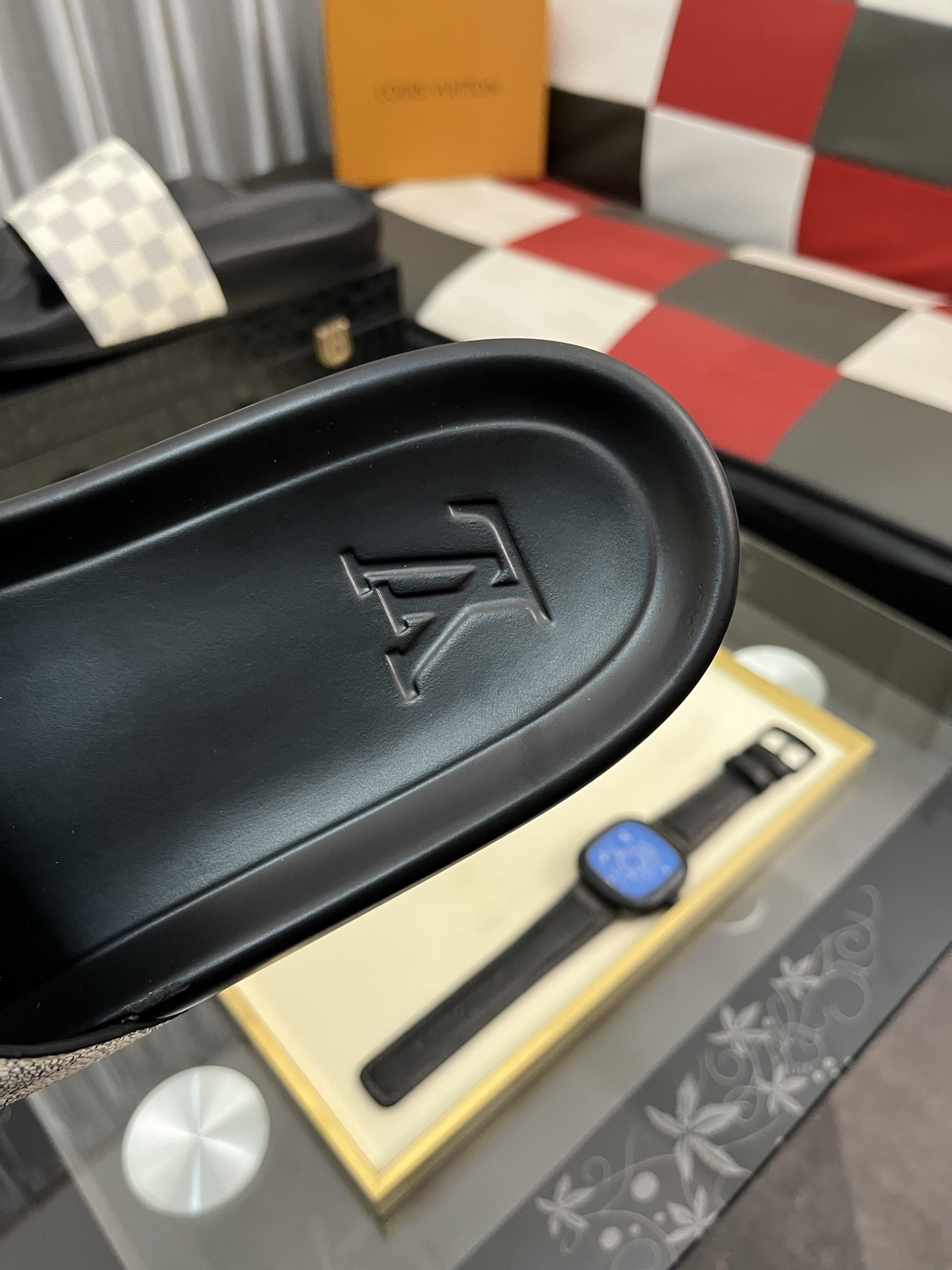 LV サンダルヒールコピー スリッパ  カジュアル 室内 格子模様 メンズ グレー_7