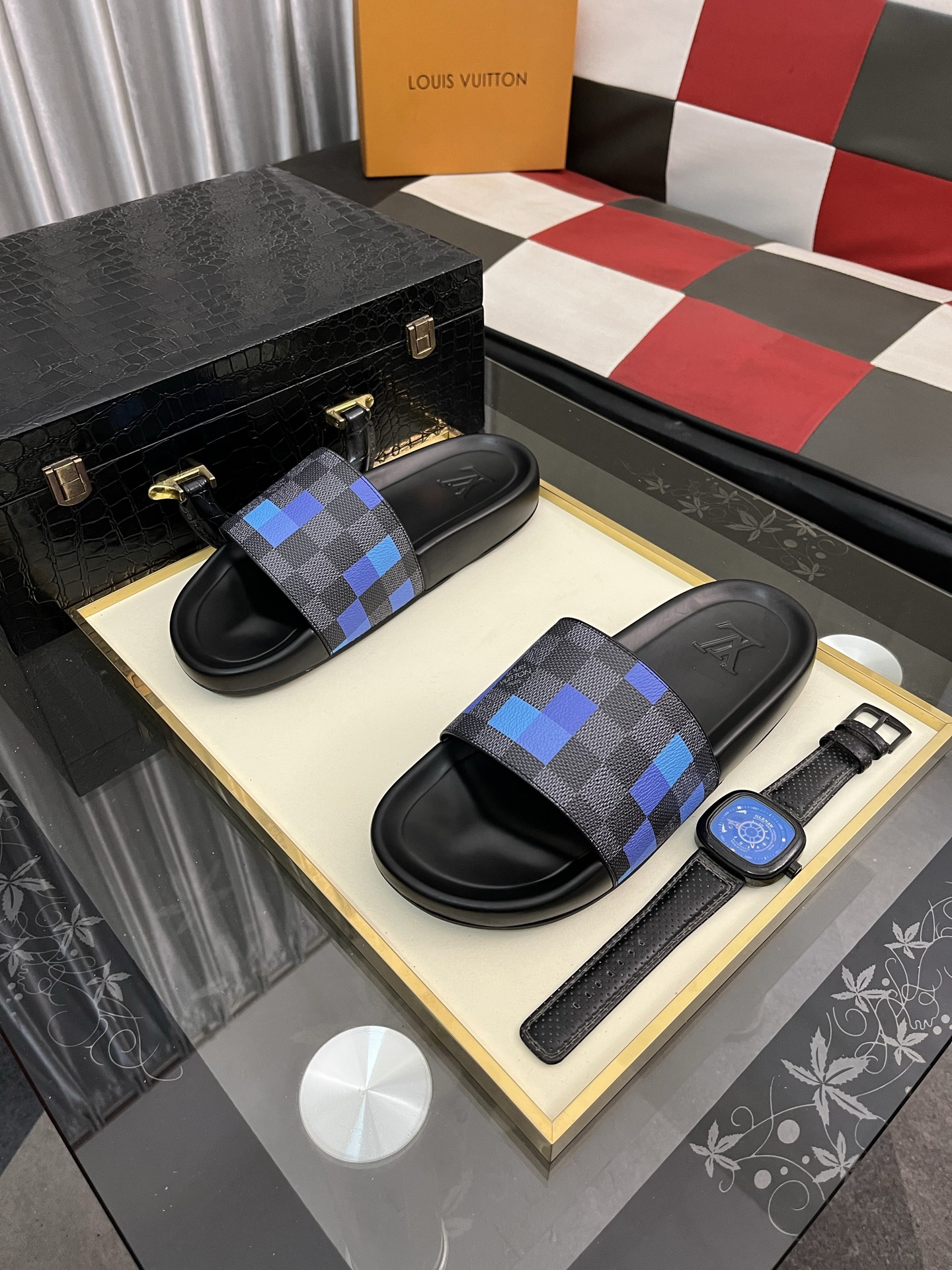 ルイヴィトン サンダル ヤフオクスーパーコピー スリッパ  カジュアル 高級品 ゆったり ブルー_1