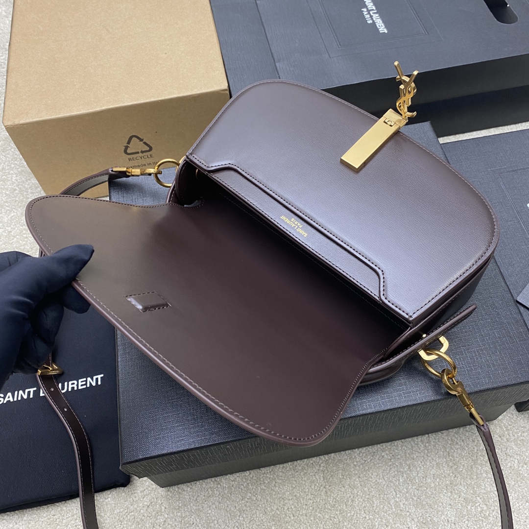 イヴ サン ローラン バッグ アウトレットスーパーコピー 優雅レディ 牛革 レザー 斜め掛け ハンドバッグ 787671 ブラウン_4