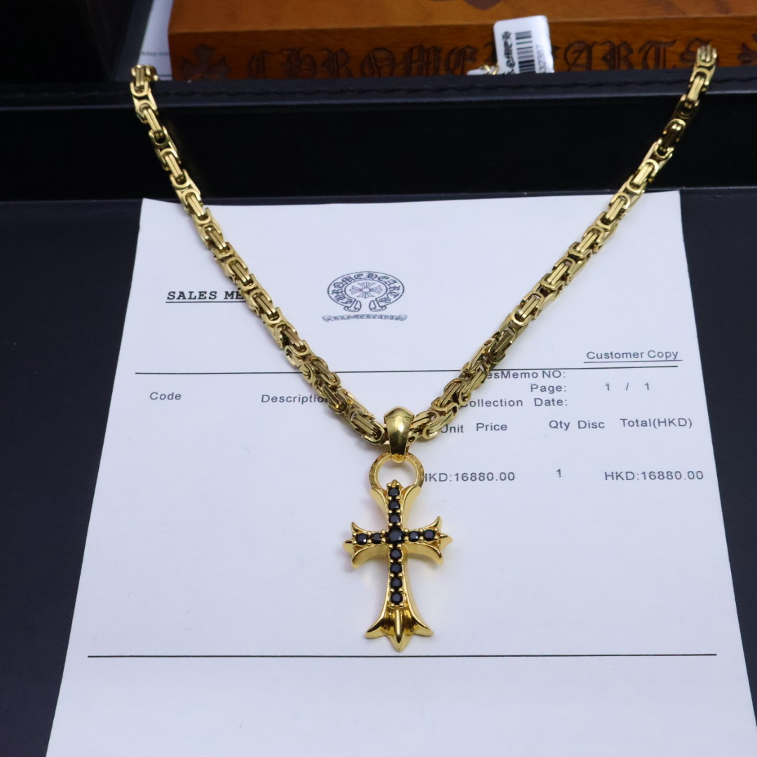 最新販売 クロムハーツネックレス 公式偽物 カップル 十字架 ファッション ゴールド色_1