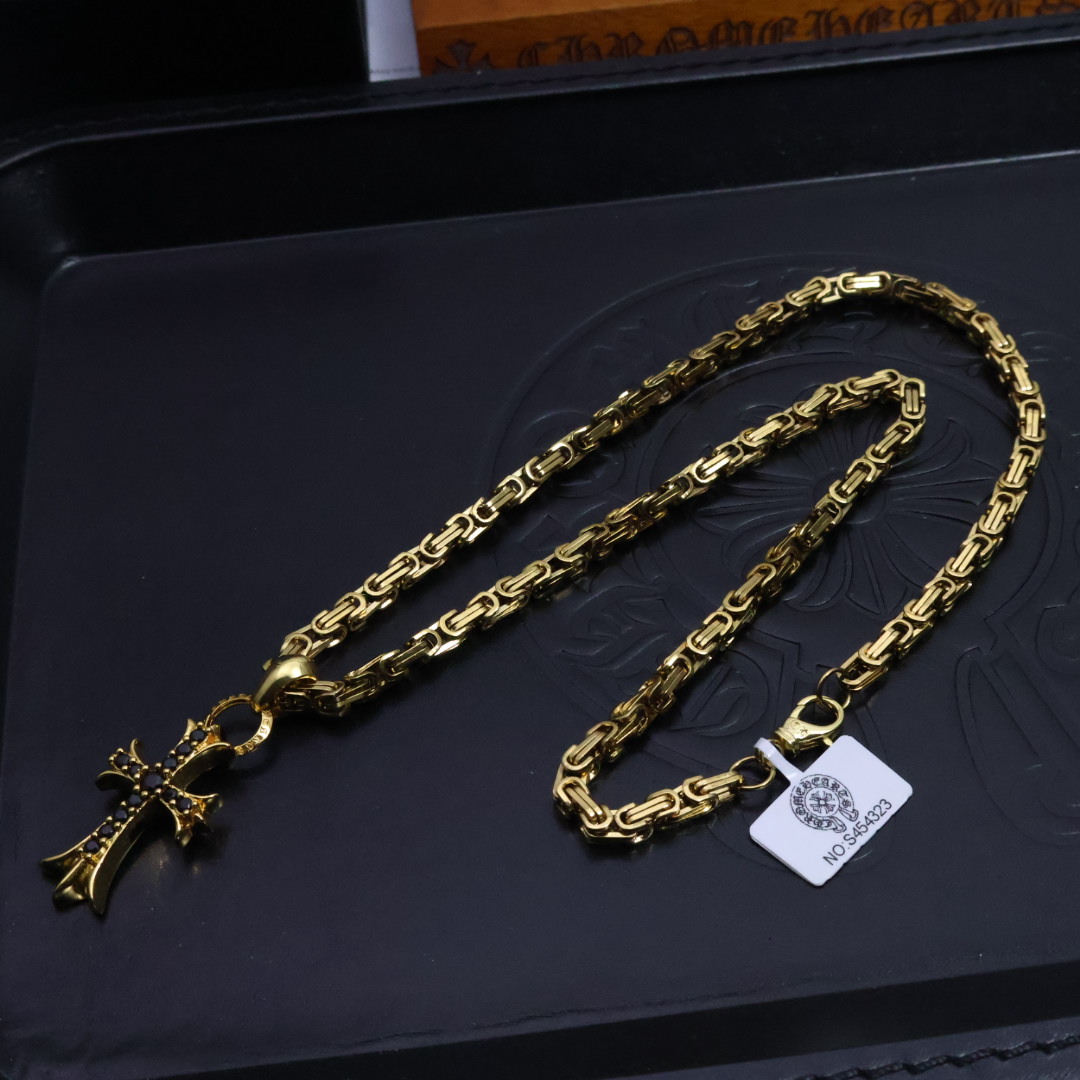 最新販売 クロムハーツネックレス 公式偽物 カップル 十字架 ファッション ゴールド色_6