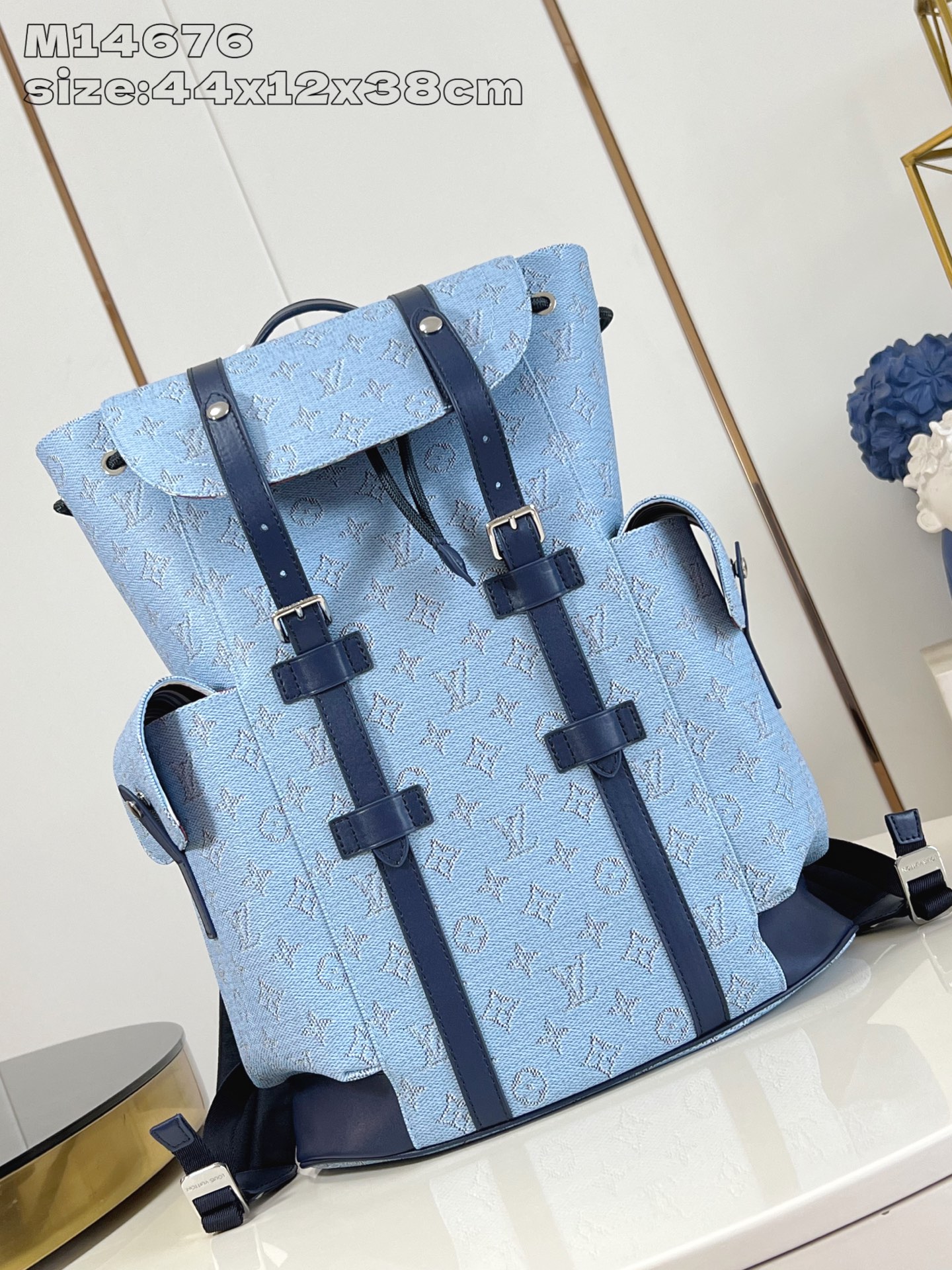 ルイヴィトンバッグ 黒スーパーコピー プリント 牛革 ゆったり バックバッグ レザー ブルー_1