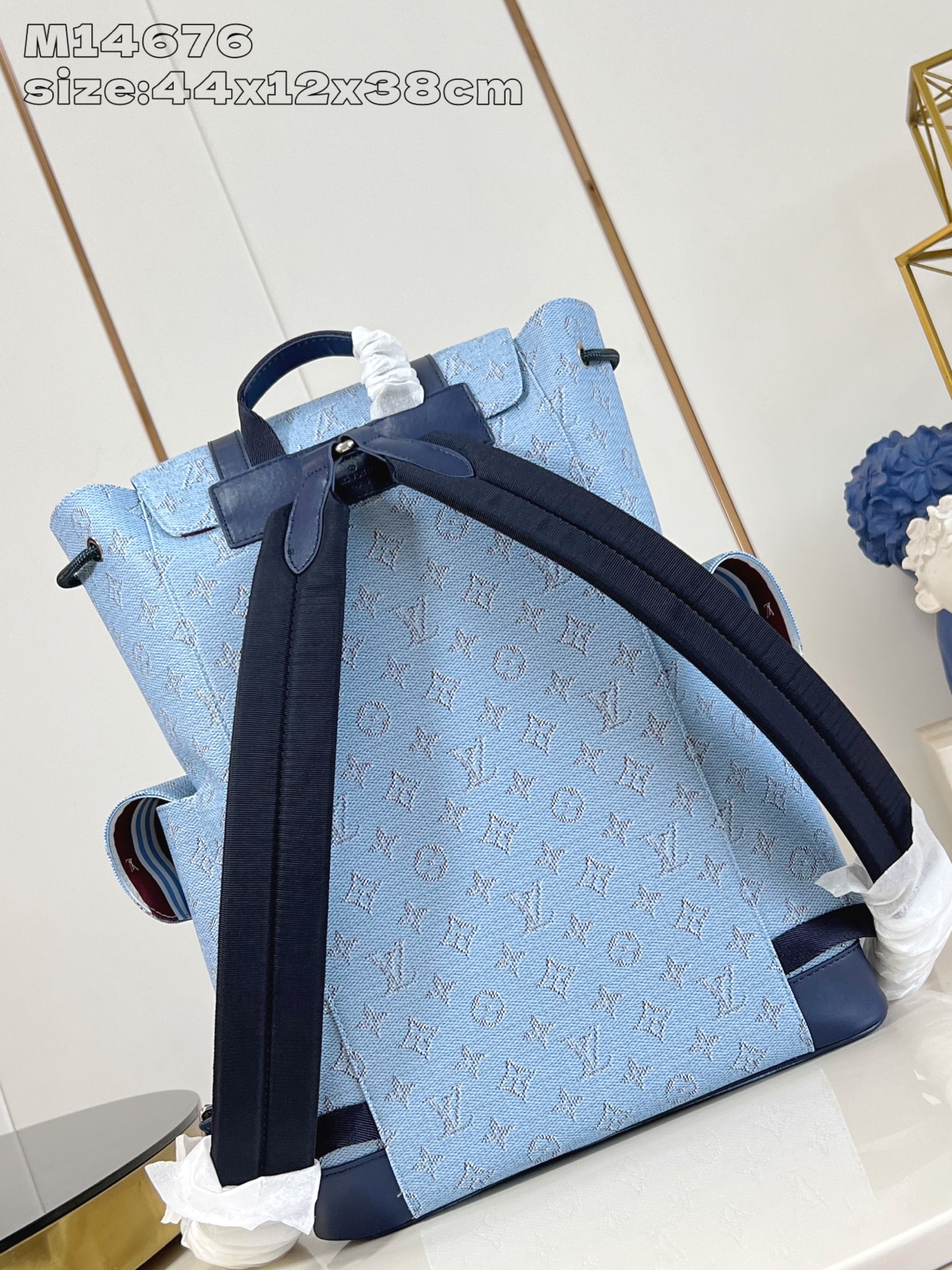 ルイヴィトンバッグ 黒スーパーコピー プリント 牛革 ゆったり バックバッグ レザー ブルー_3
