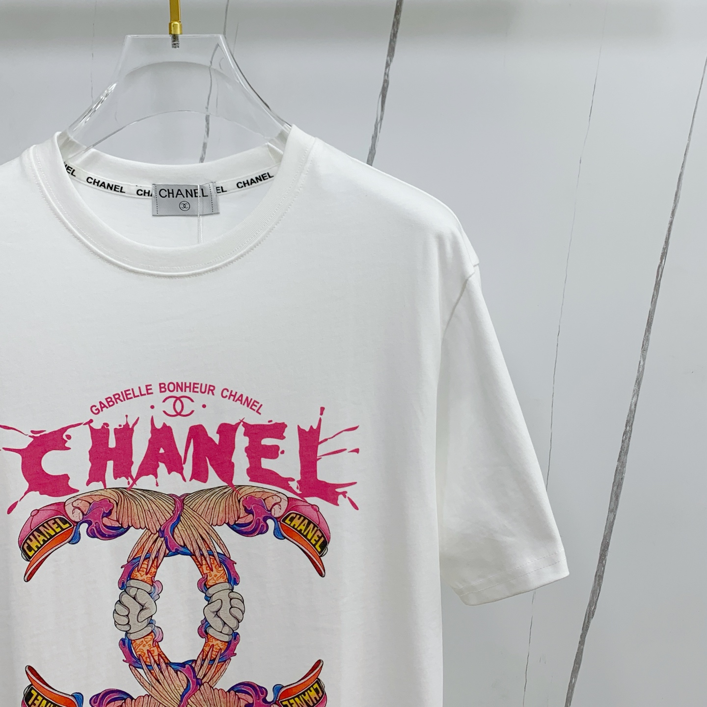 人気 レディース シャネル t シャツコピー プリント 柔軟 トップス 短袖 純綿 シンプル ホワイト_2