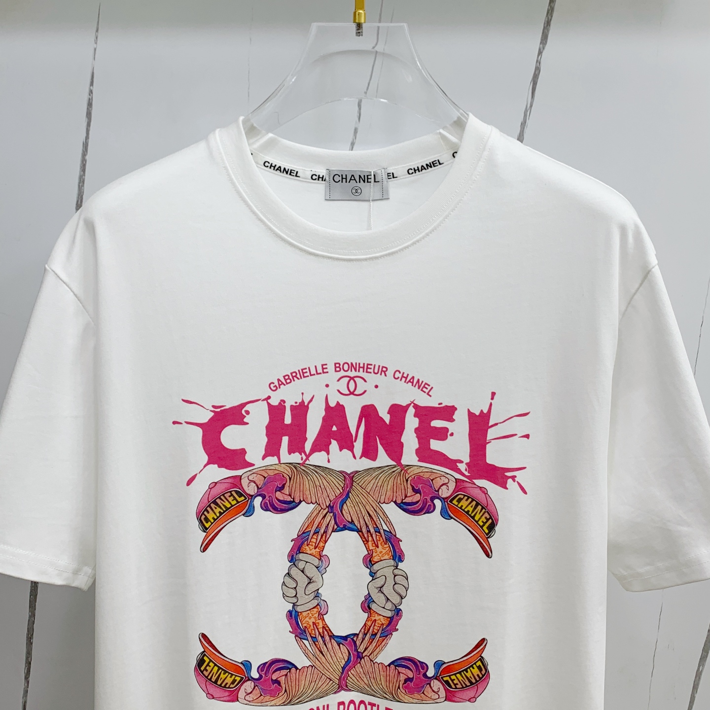人気 レディース シャネル t シャツコピー プリント 柔軟 トップス 短袖 純綿 シンプル ホワイト_3