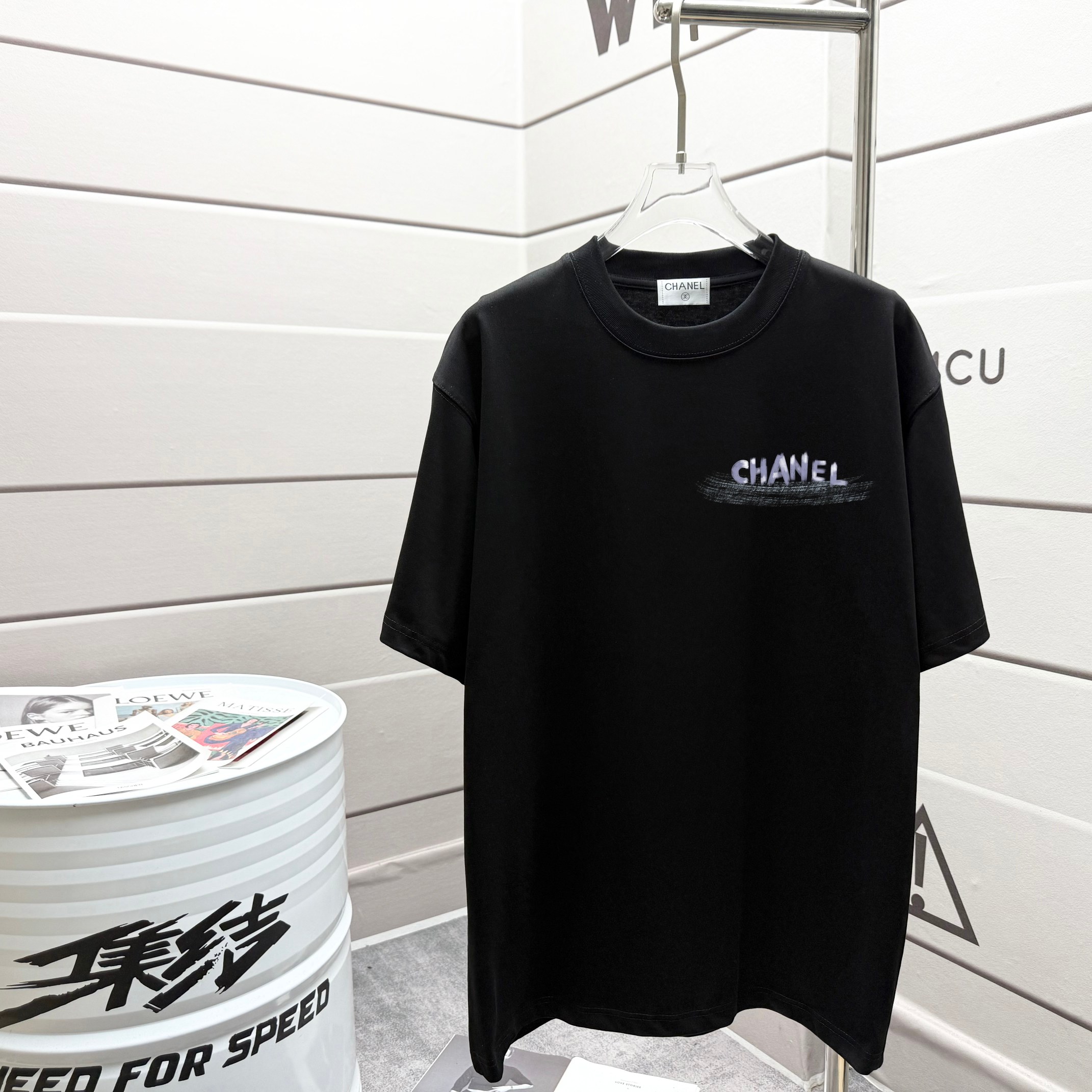 chanel t シャツ メンズ偽物 シンプル 柔軟 トップス 短袖 100％綿 ゆったり ブラック_1