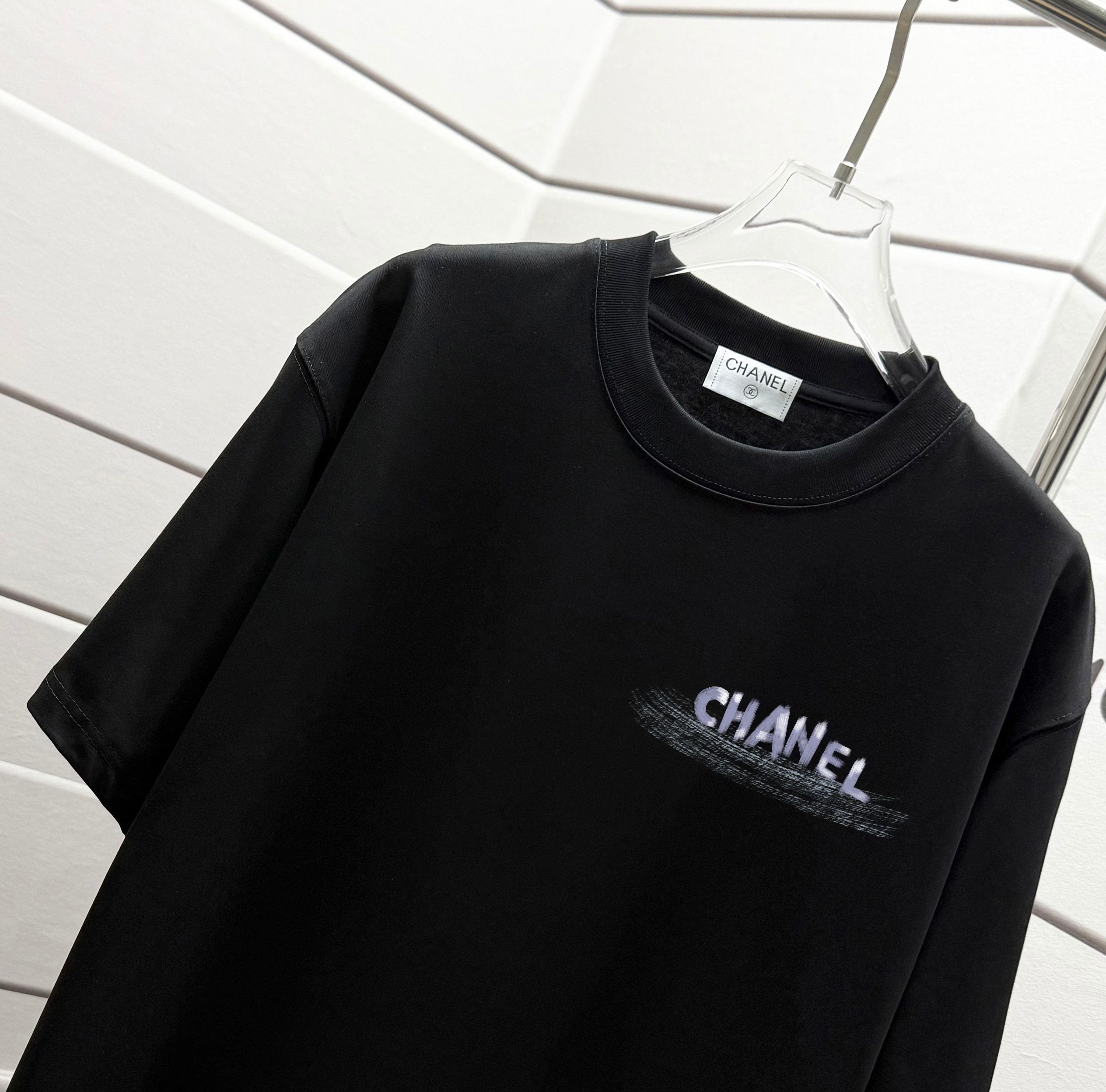 chanel t シャツ メンズ偽物 シンプル 柔軟 トップス 短袖 100％綿 ゆったり ブラック_3
