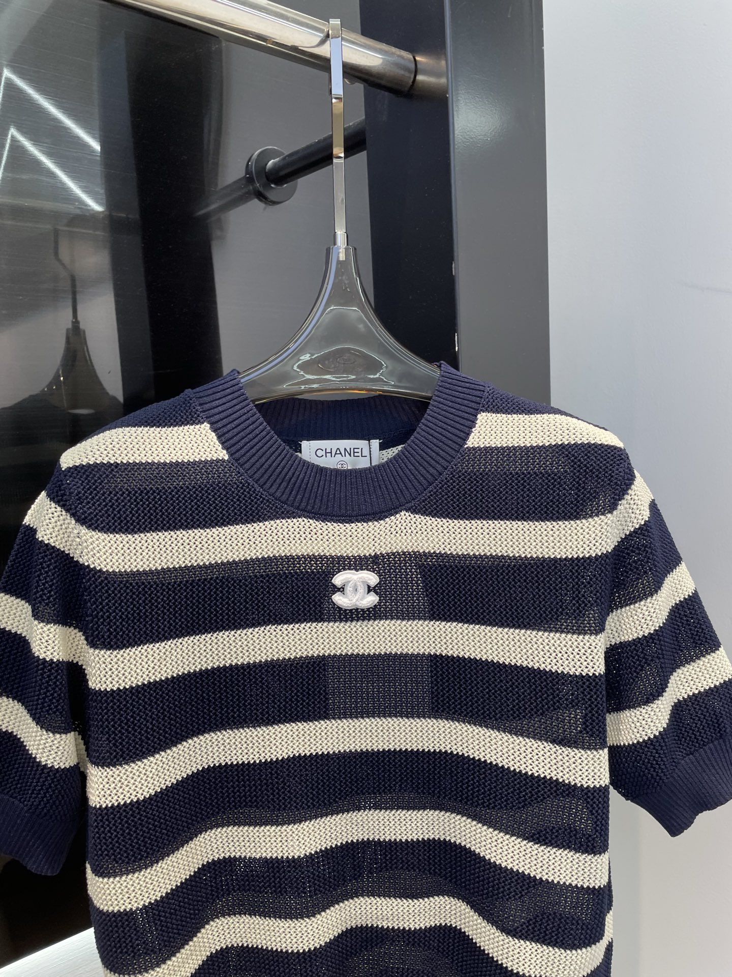 chanel の t シャツ偽物 シンプル 柔軟 トップス 短袖 100％綿 横縞 ブラック_2