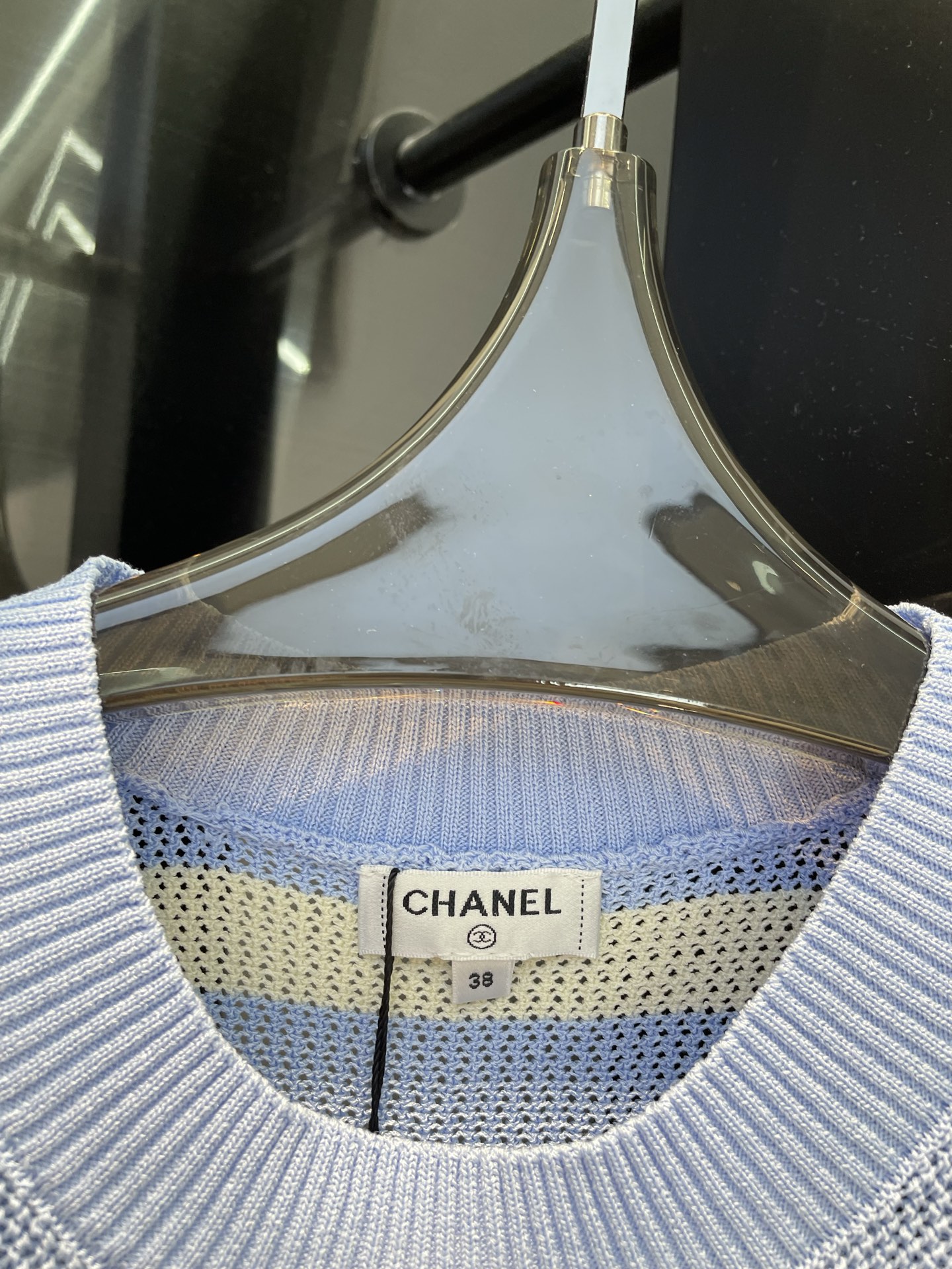 chanel クロップ t シャツ激安通販 シンプル 柔軟 トップス 短袖 100％綿 横縞 ブルー_2