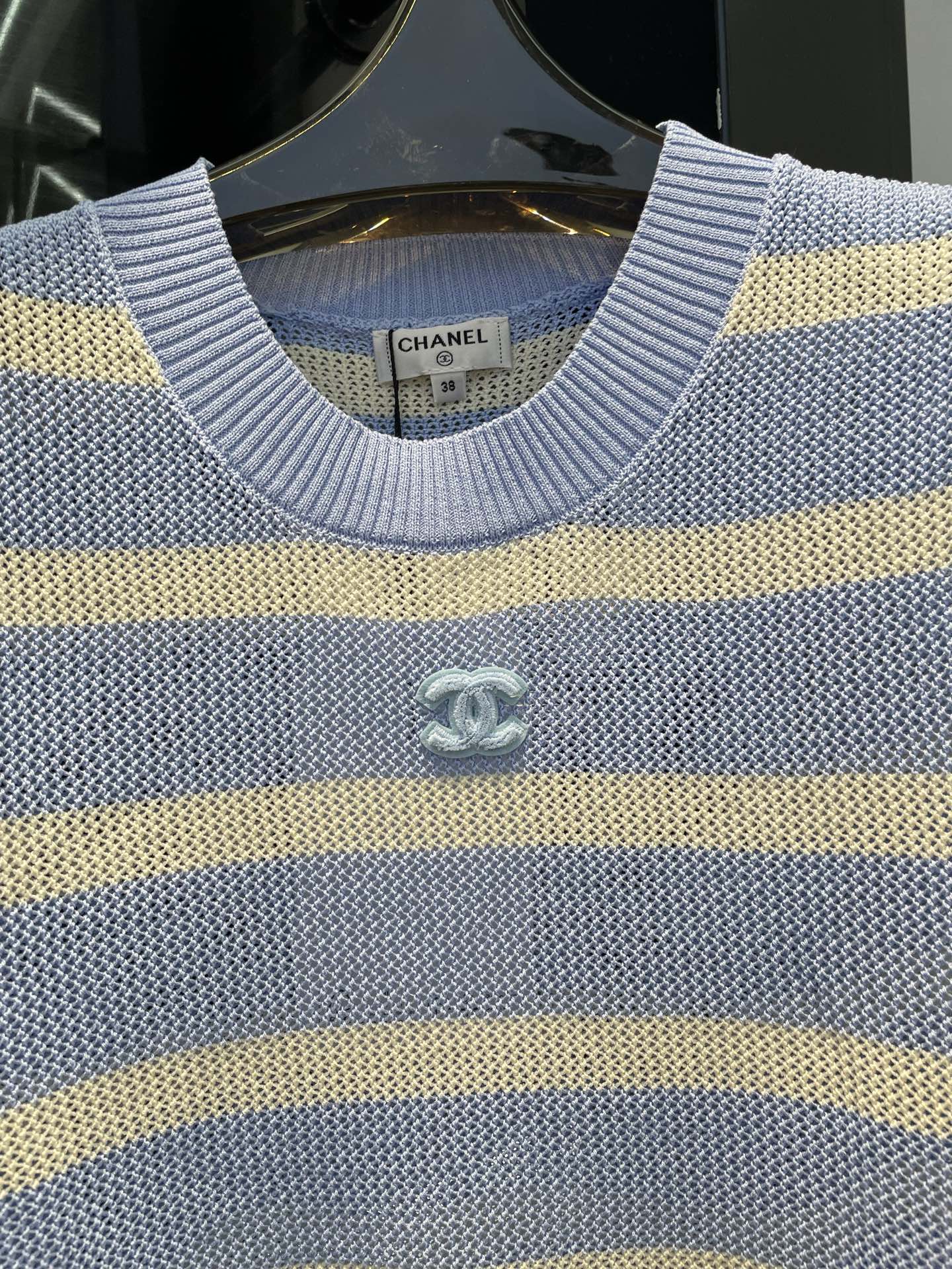 chanel クロップ t シャツ激安通販 シンプル 柔軟 トップス 短袖 100％綿 横縞 ブルー_4