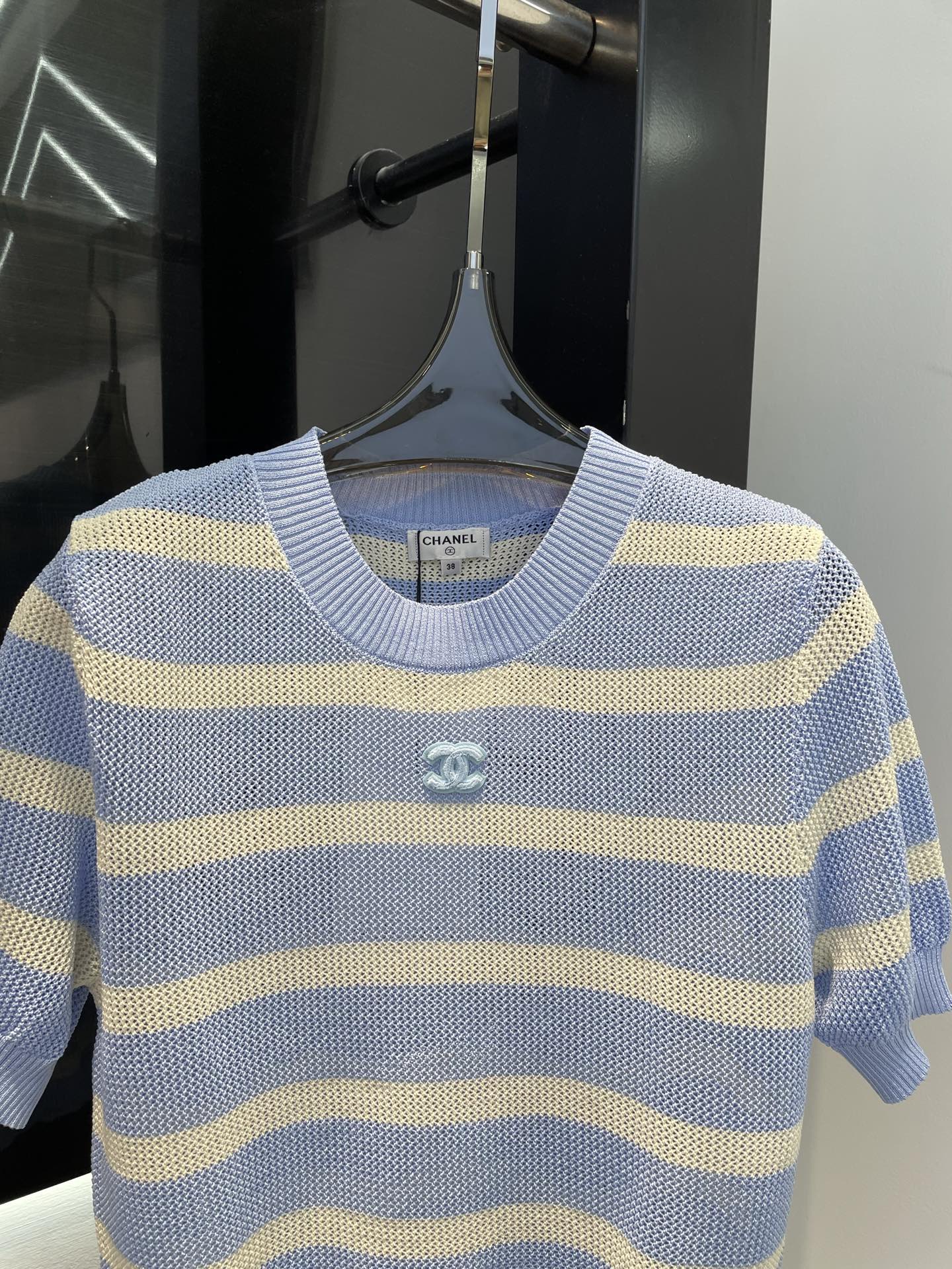 chanel クロップ t シャツ激安通販 シンプル 柔軟 トップス 短袖 100％綿 横縞 ブルー_5