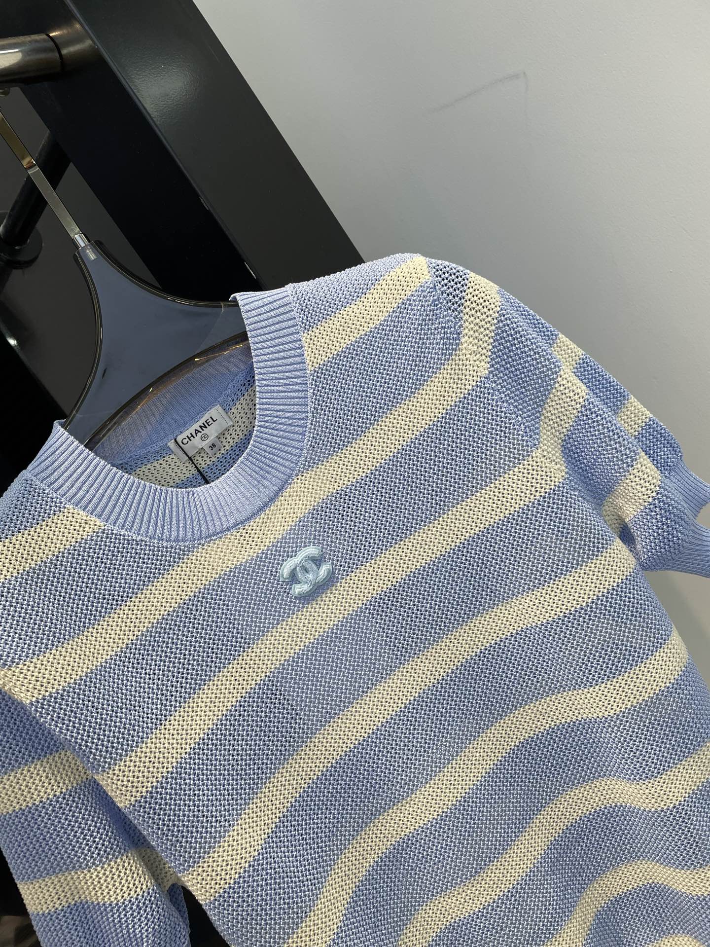 chanel クロップ t シャツ激安通販 シンプル 柔軟 トップス 短袖 100％綿 横縞 ブルー_6