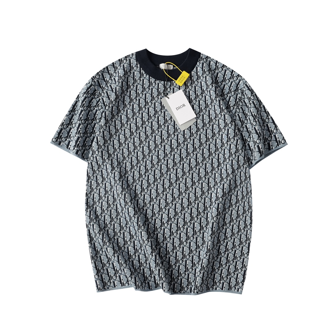 メンズ ディオールtシャツコピー 短袖 トップス  純綿 シンプル 花柄 ブルー_1